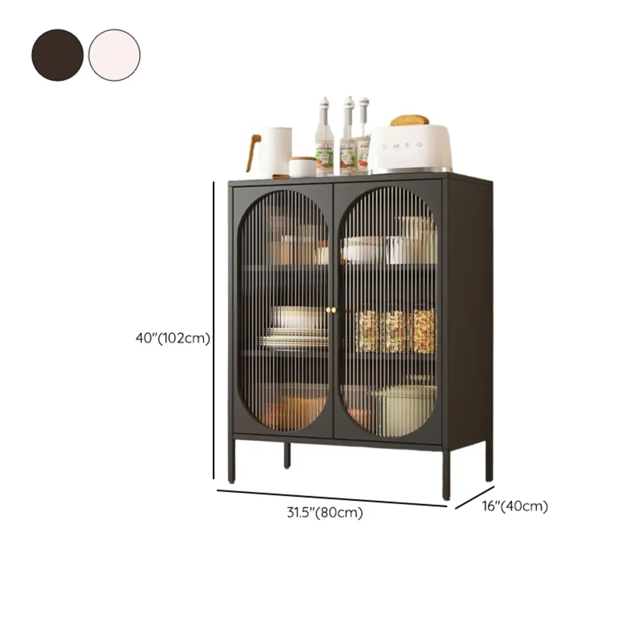 Freestanding Oval Glass Steel Sideboard Cabinet with Doors #size