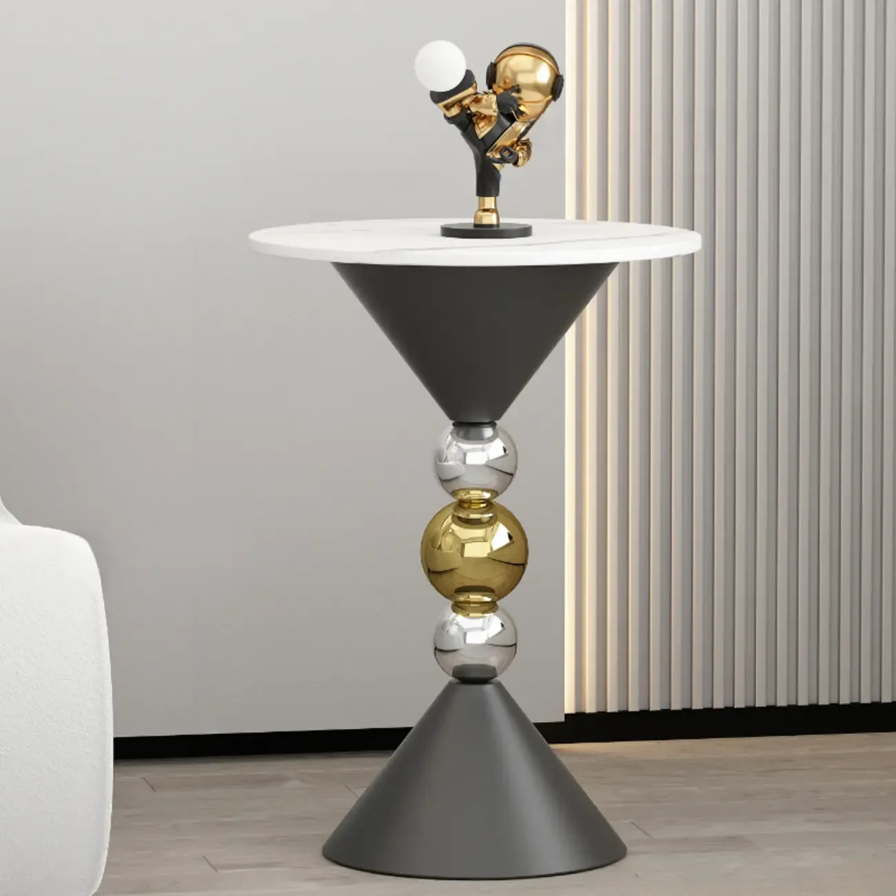 Glam White Stone Stump Base Round Side Table Image - 3