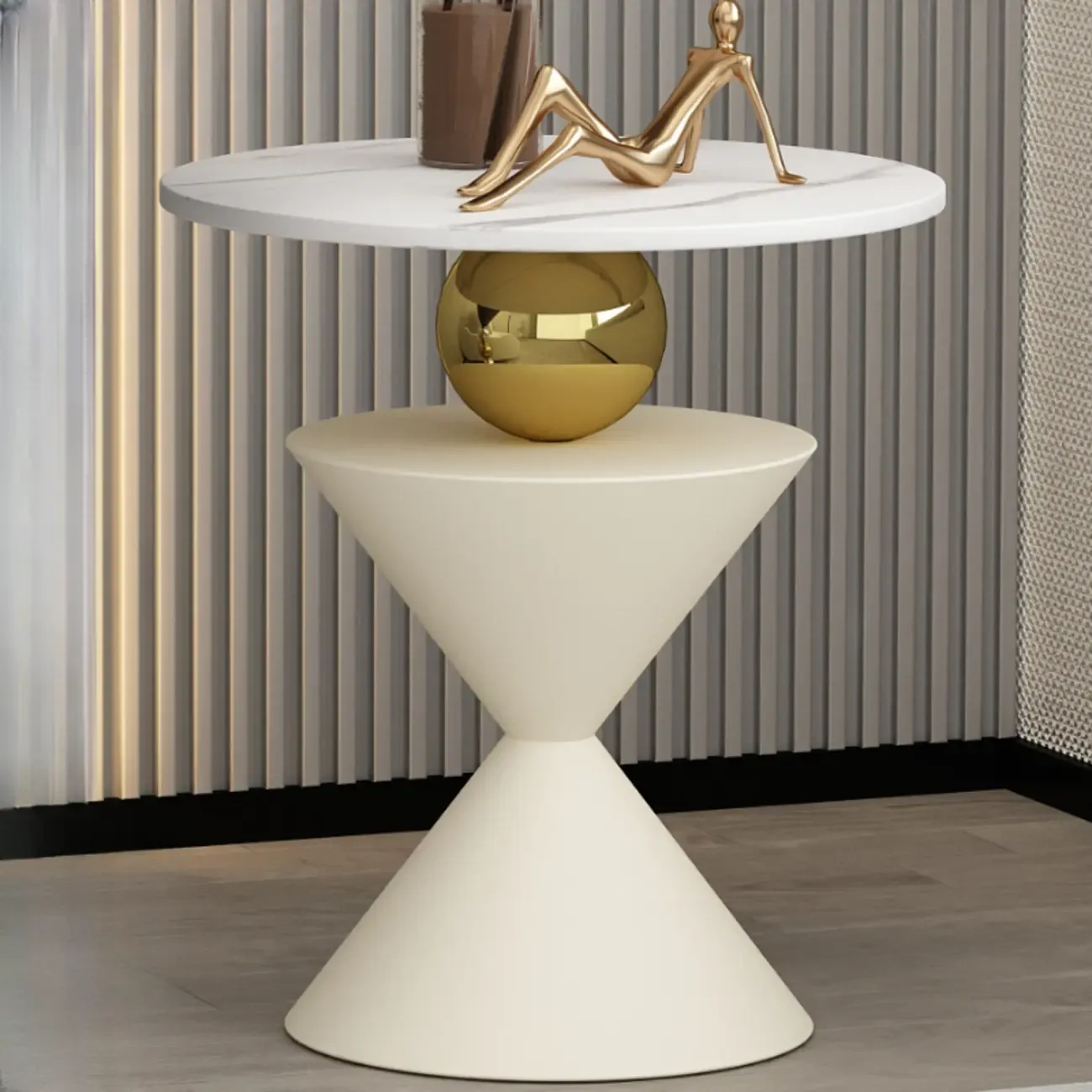 Glam White Stone Stump Base Round Side Table Image - 5