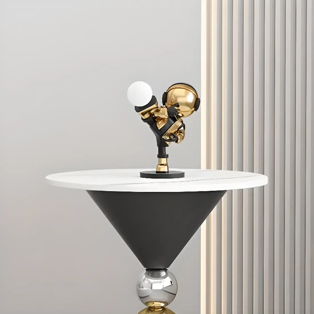 Glam White Stone Stump Base Round Side Table Image - 6