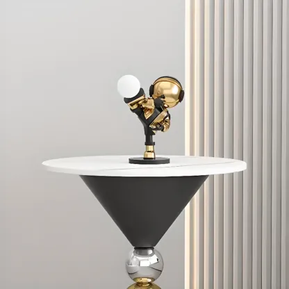 Glam White Stone Stump Base Round Side Table Image - 6