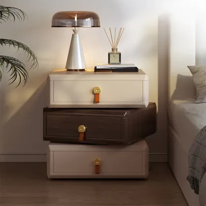 Creative Modern Swivel Beige Wooden 3 Drawers Nightstand Image - 7