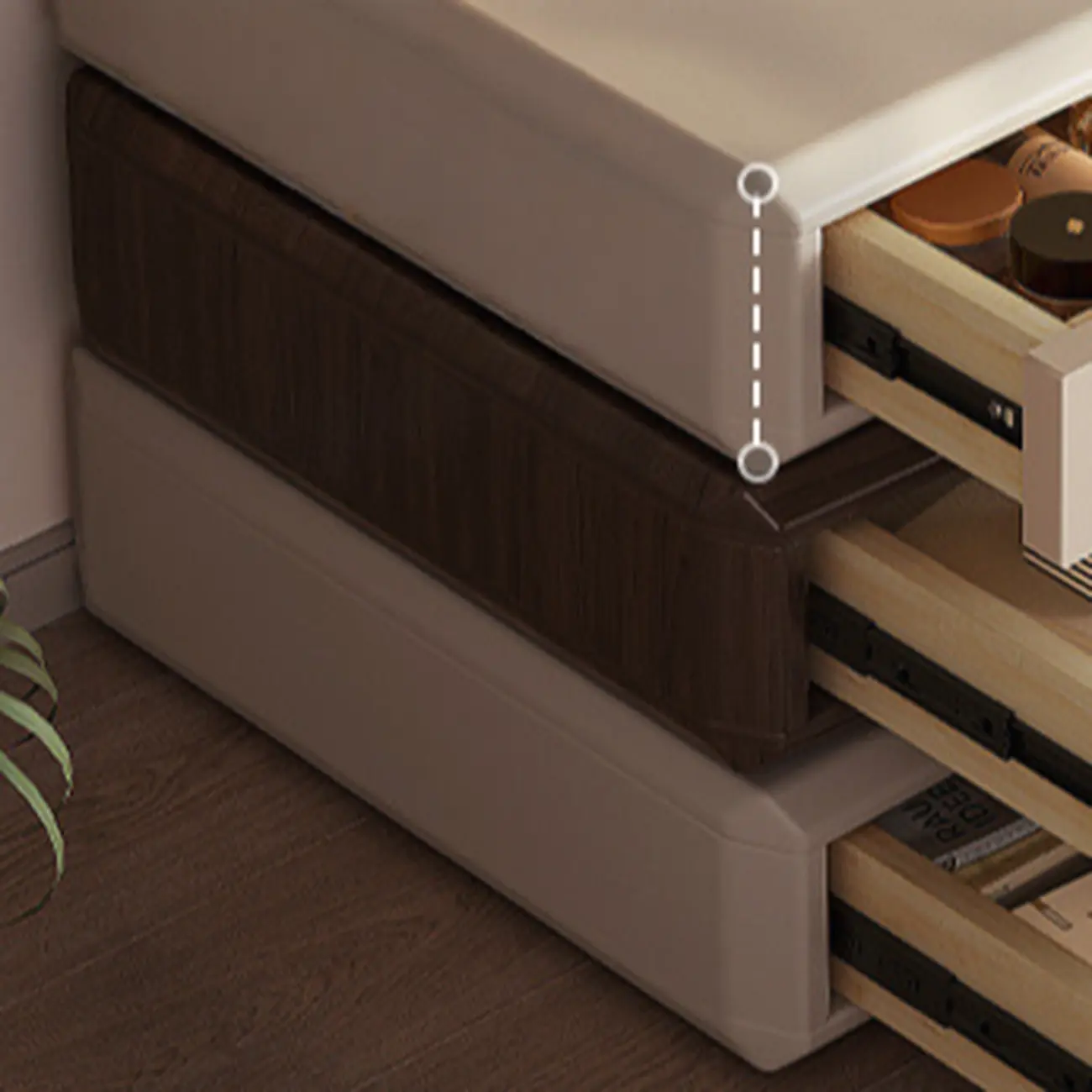 Creative Modern Swivel Beige Wooden 3 Drawers Nightstand Image - 8 | homeyfad