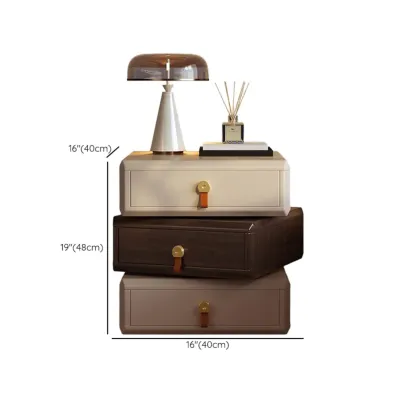 Creative Modern Swivel Beige Wooden 3 Drawers Nightstand #size