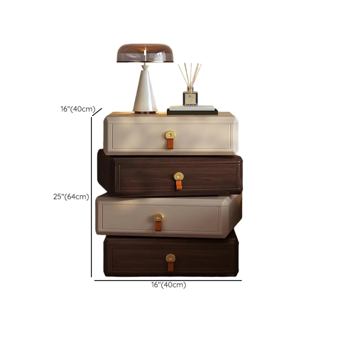 Creative Modern Swivel Beige Wooden 3 Drawers Nightstand Image - 13 | homeyfad