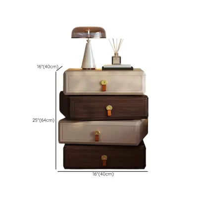 Creative Modern Swivel Beige Wooden 3 Drawers Nightstand Image - 13