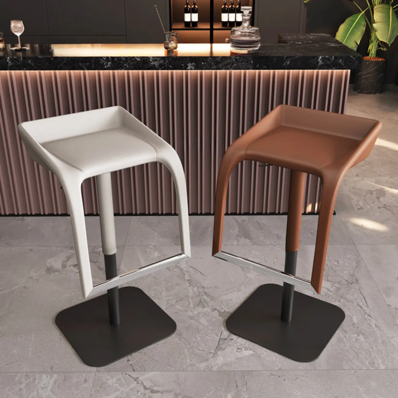 Rectangular Metal Frame Leather Rotating Backless Bar Stool Image - 1 | homeyfad