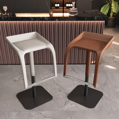 Rectangular Metal Frame Leather Rotating Backless Bar Stool Image - 1