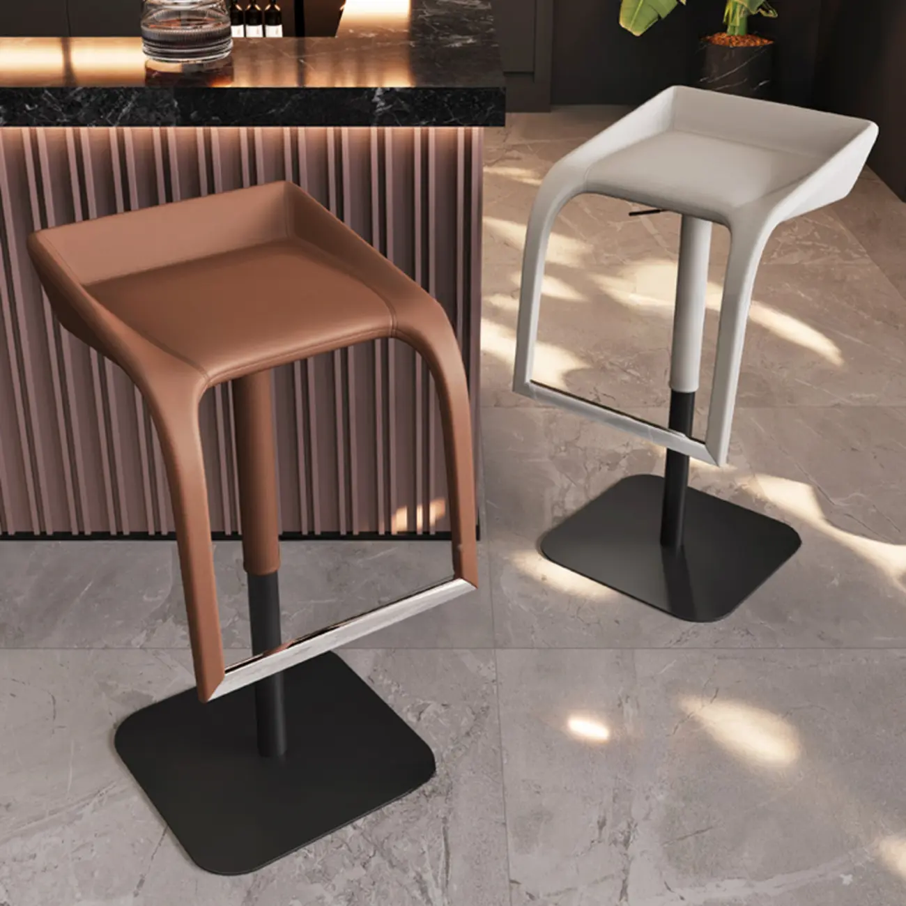 Rectangular Metal Frame Leather Rotating Backless Bar Stool Image - 3 | homeyfad