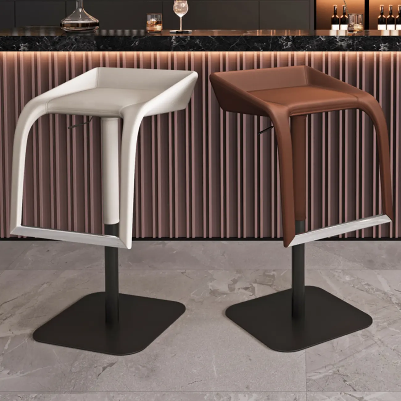 Rectangular Metal Frame Leather Rotating Backless Bar Stool Image - 2 | homeyfad