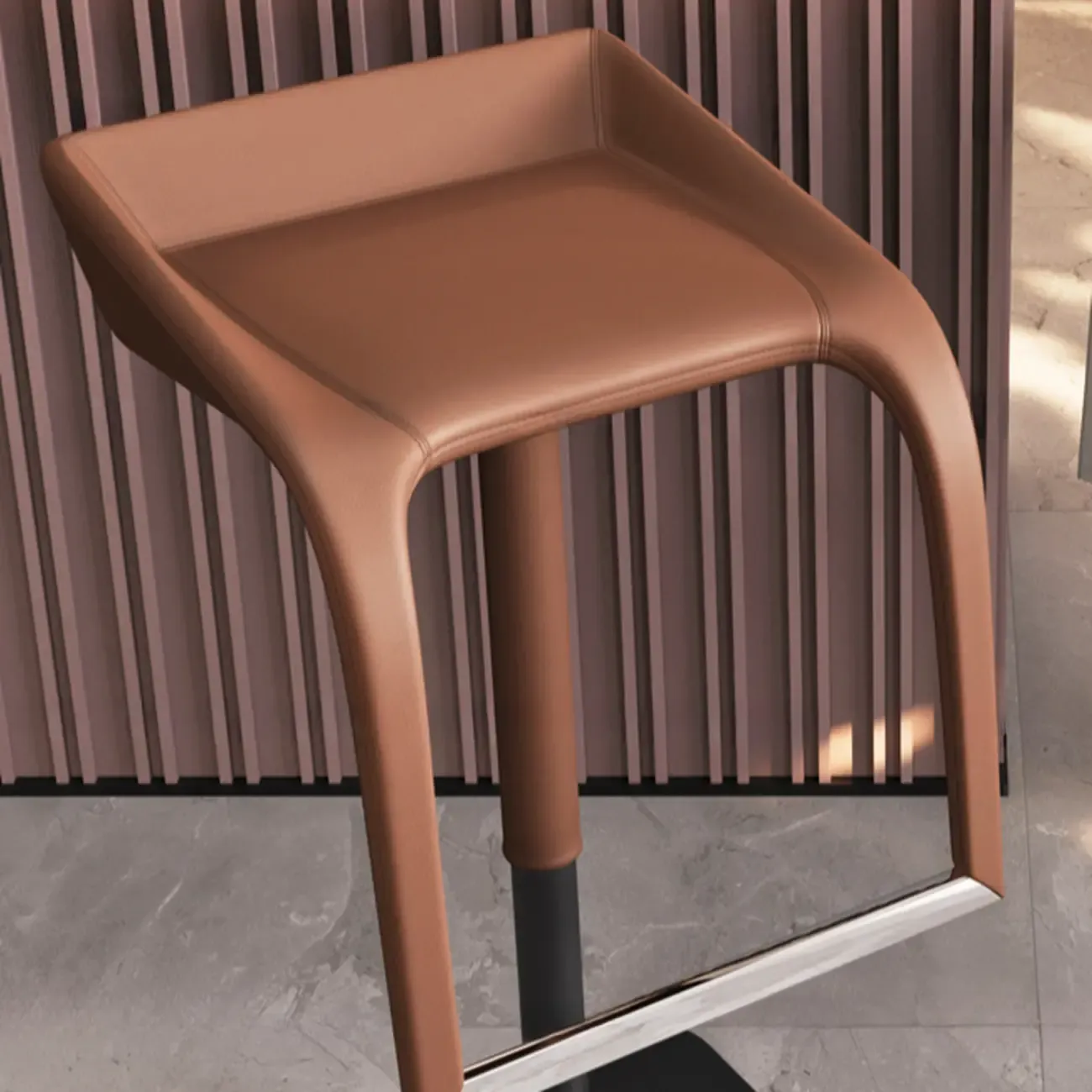 Rectangular Metal Frame Leather Rotating Backless Bar Stool Image - 5