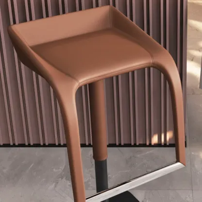 Rectangular Metal Frame Leather Rotating Backless Bar Stool Image - 5
