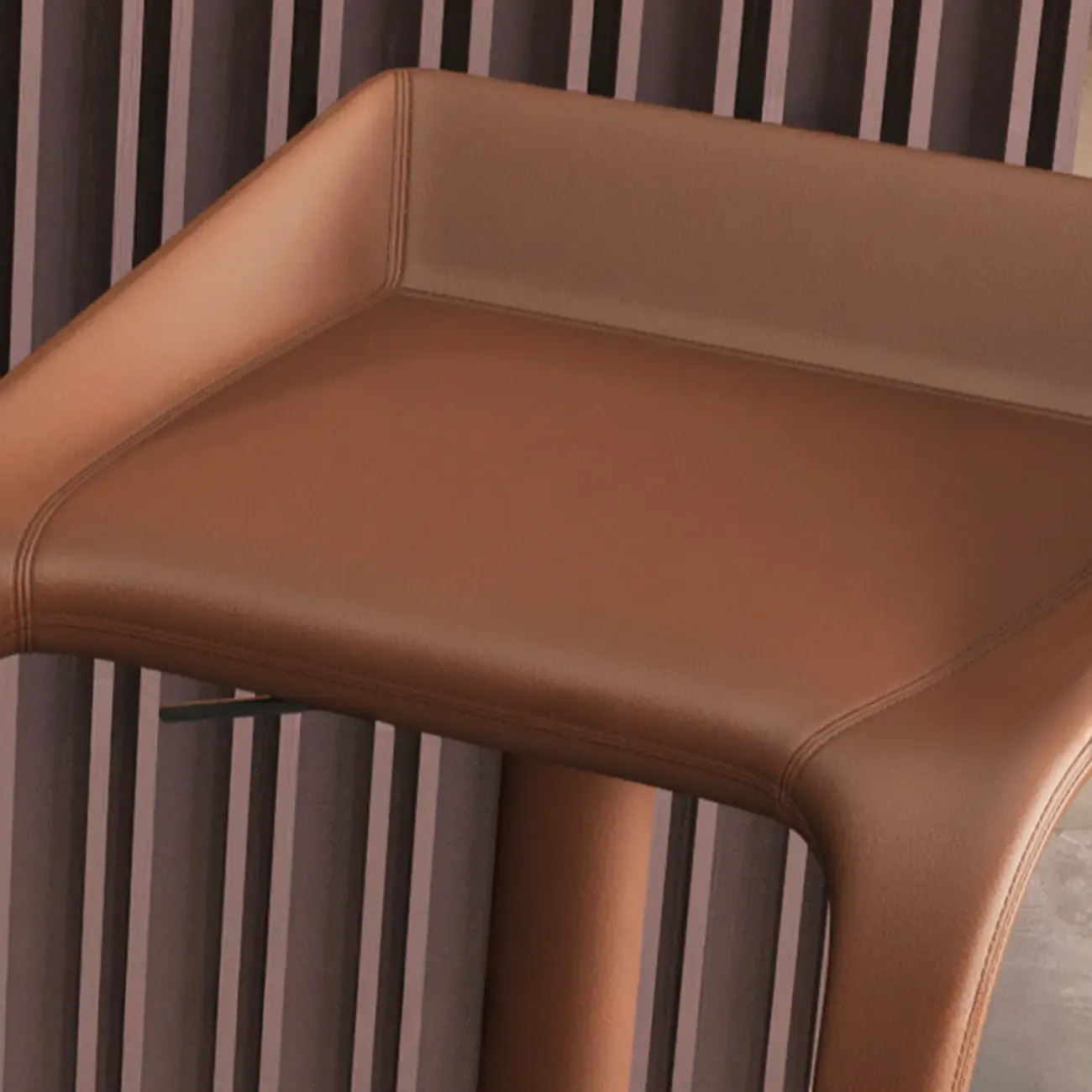 Rectangular Metal Frame Leather Rotating Backless Bar Stool Image - 7