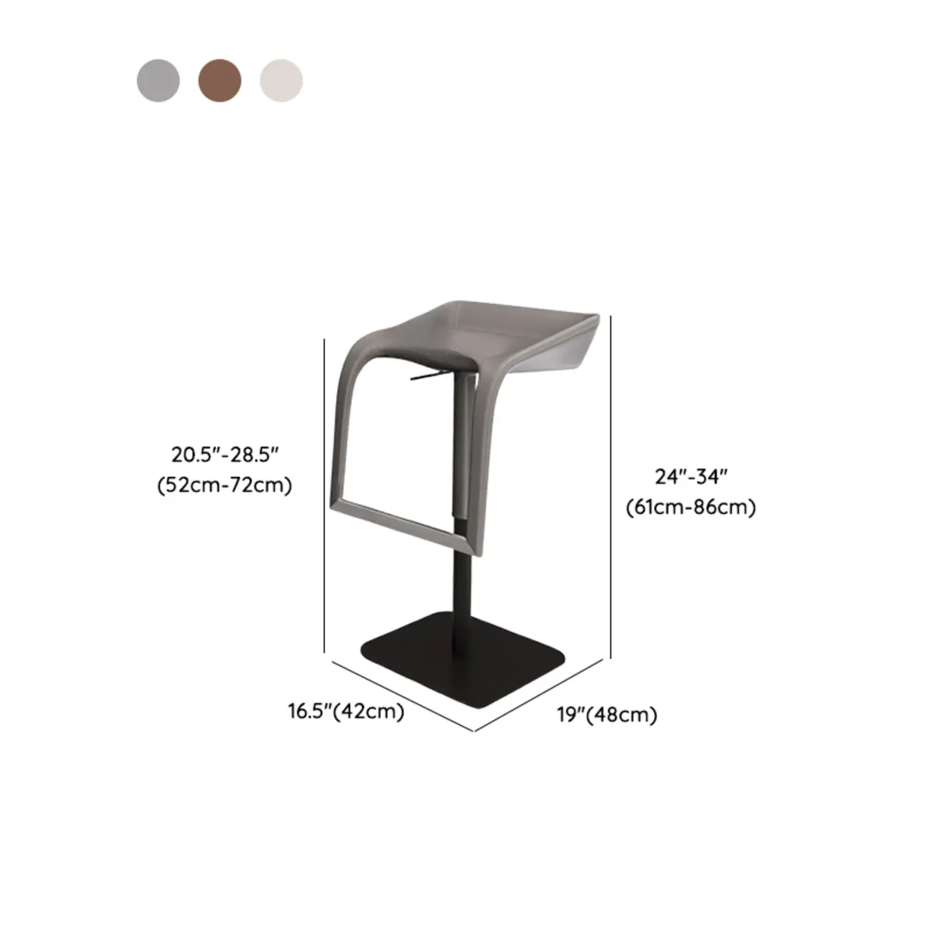 Rectangular Metal Frame Leather Rotating Backless Bar Stool #size