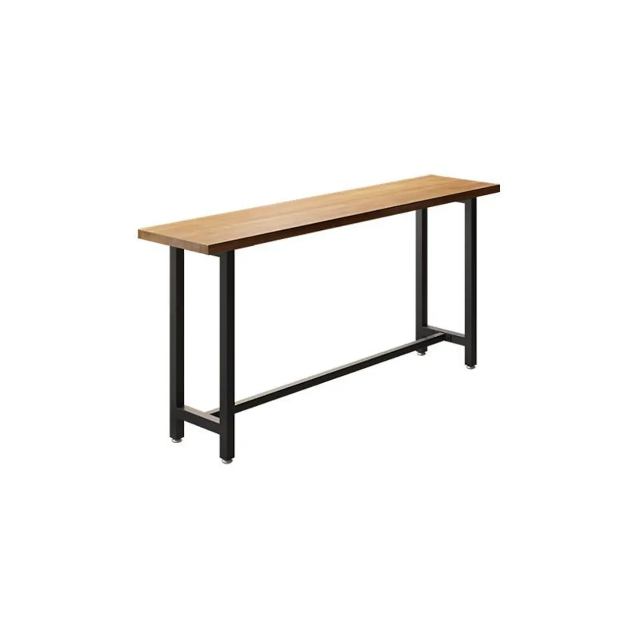 Natural Finish Rectangular Wood Metal Long Trestle Bar Table Image - 2 | homeyfad