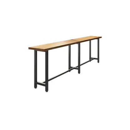 Natural Finish Rectangular Wood Metal Long Trestle Bar Table Image - 3