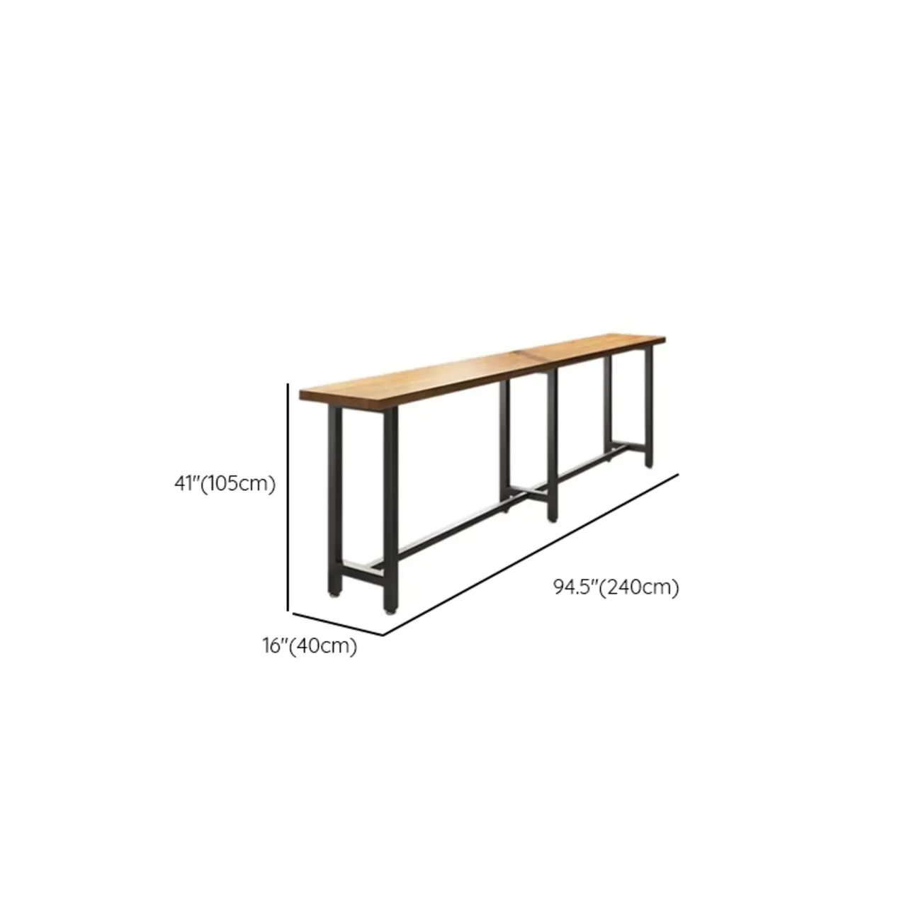Natural Finish Rectangular Wood Metal Long Trestle Bar Table Image - 13 | homeyfad