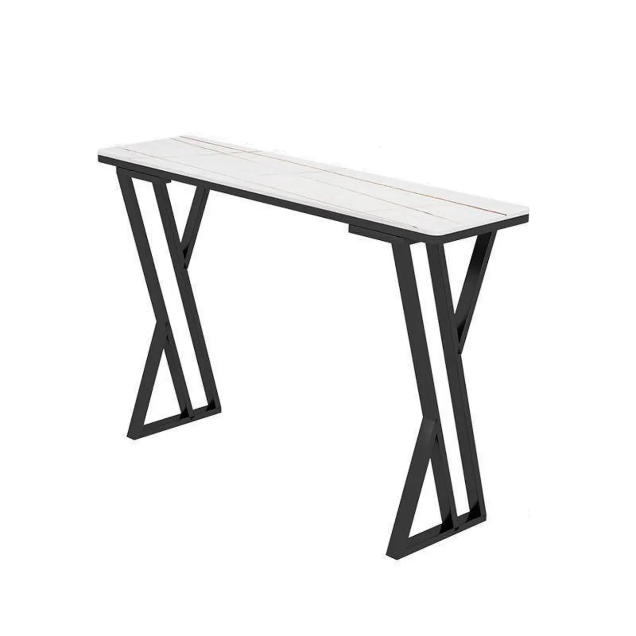 Rectangular Sleek Stone Top Metal Gray Double Pedestal Bar Table Image - 2 | homeyfad