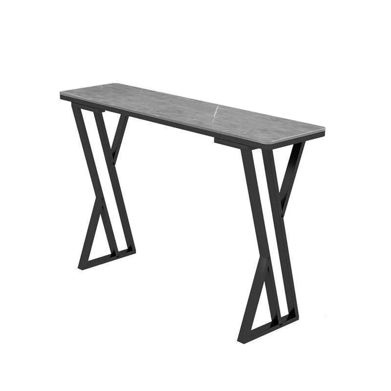 Rectangular Sleek Stone Top Metal Gray Double Pedestal Bar Table Image - 5 | homeyfad
