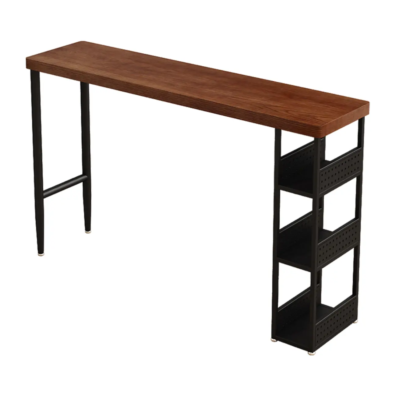 Rectangular Brown Wooden Metal Storage Bar Table Image - 2 | homeyfad