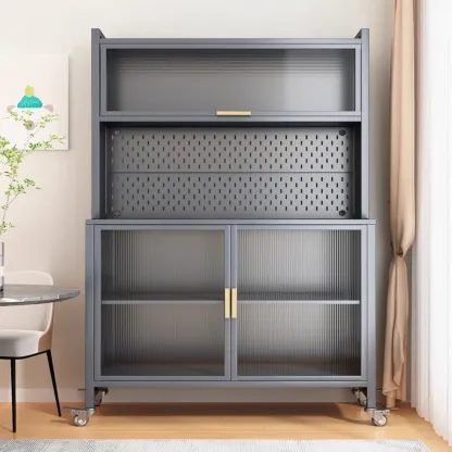 Mobile Metal Open Storage Sideboard with Glass Doors Image - 7