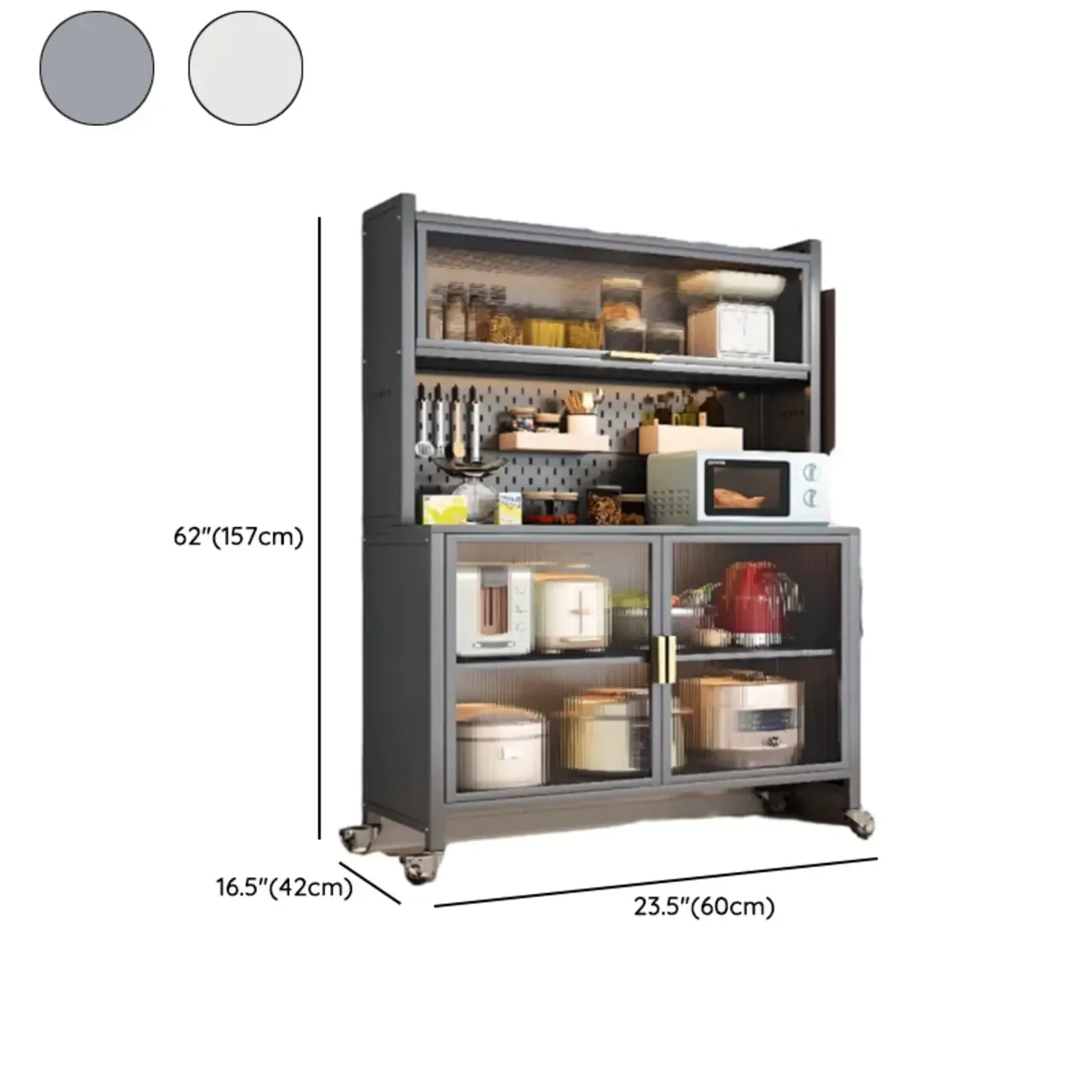 Mobile Metal Open Storage Sideboard with Glass Doors #size