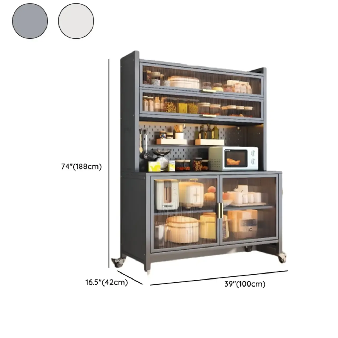 Mobile Metal Open Storage Sideboard with Glass Doors Image - 25