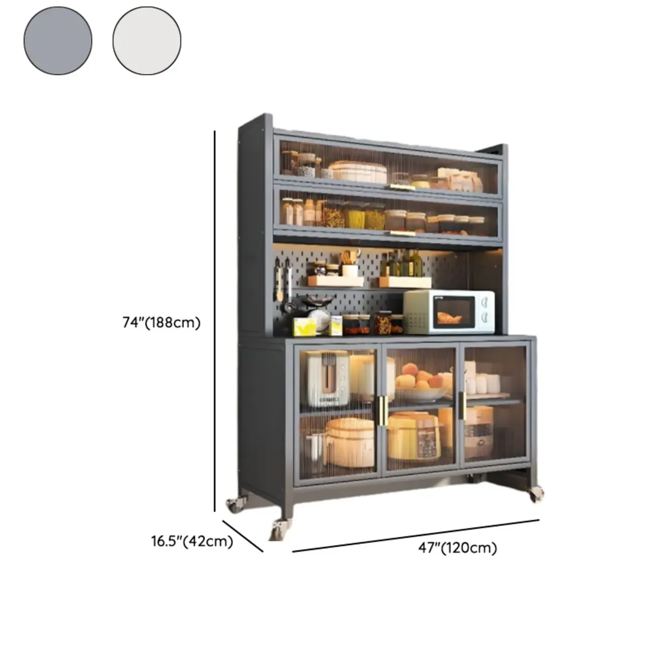 Mobile Metal Open Storage Sideboard with Glass Doors Image - 26
