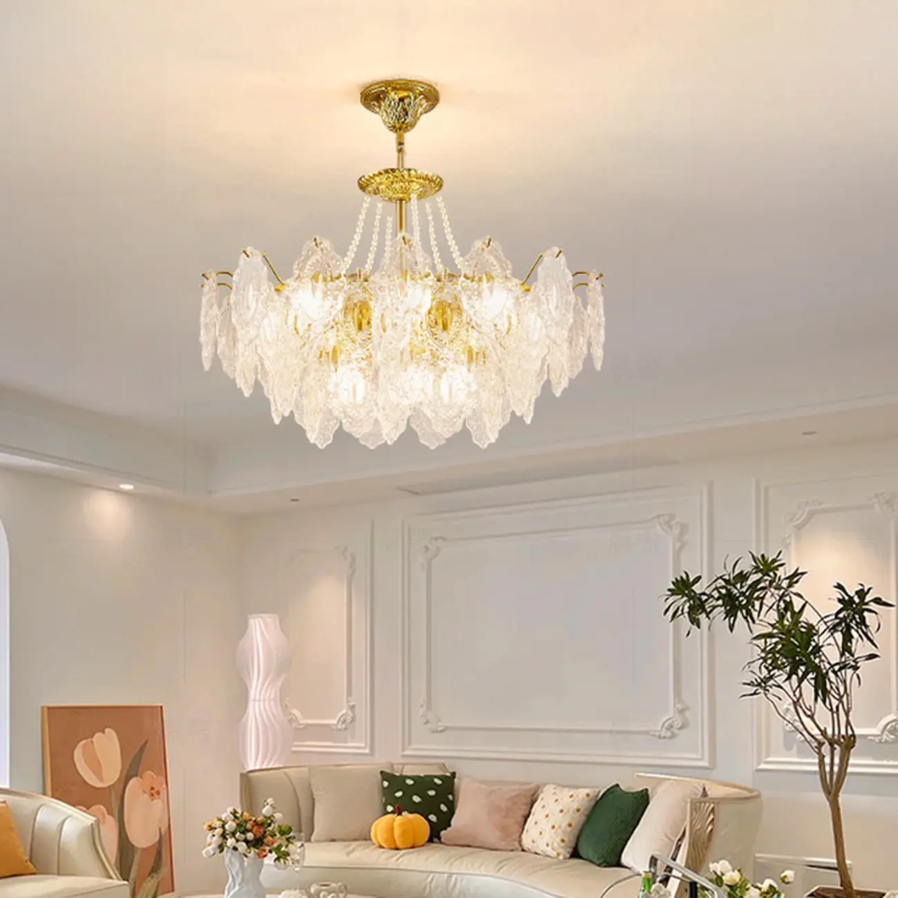 Luxurious Gold Crystal Leaf Round Pendant Chandelier Image - 1 | homeyfad