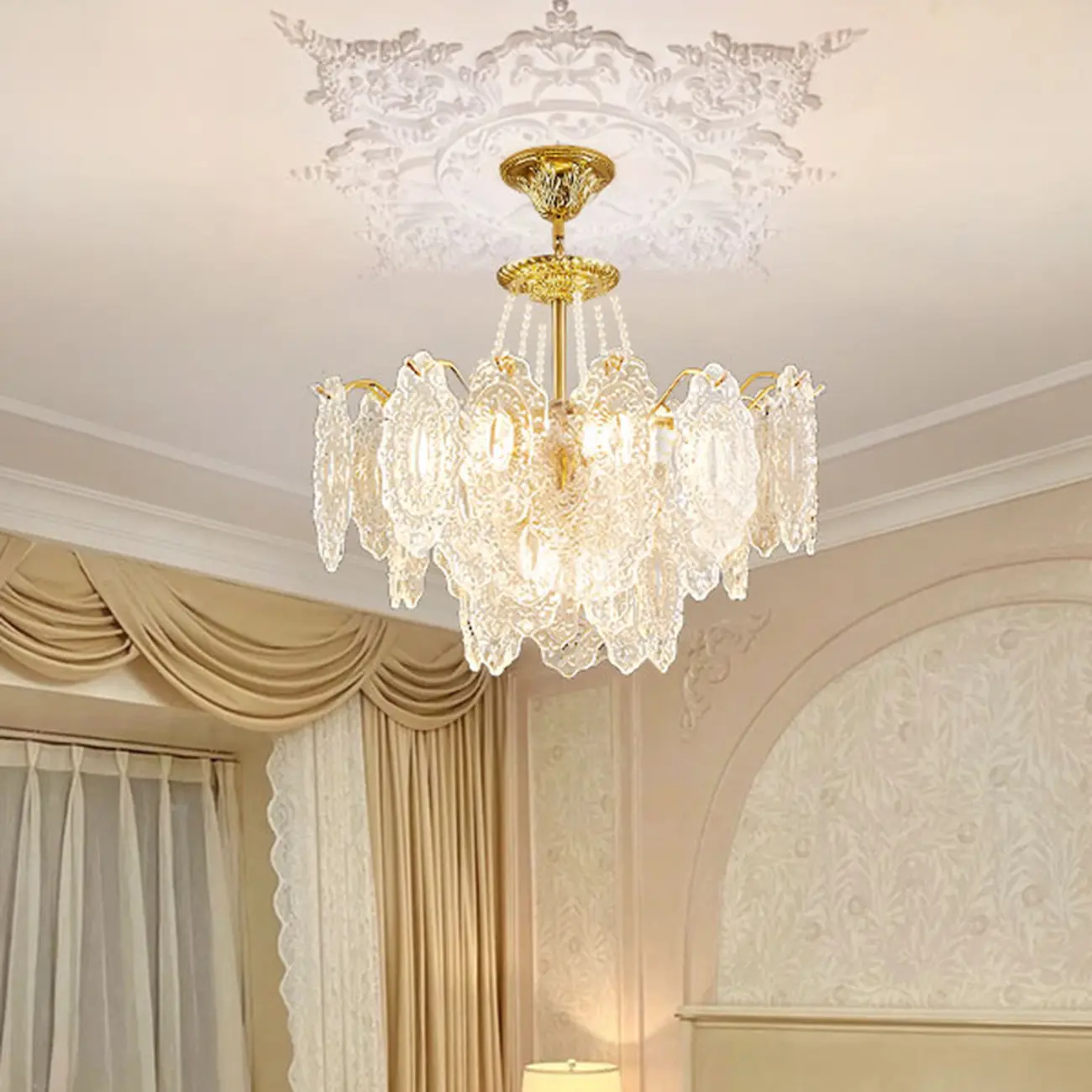 Luxurious Gold Crystal Leaf Round Pendant Chandelier Image - 3 | homeyfad