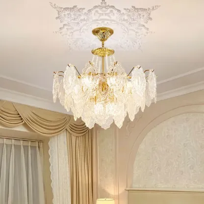 Luxurious Gold Crystal Leaf Round Pendant Chandelier Image - 6