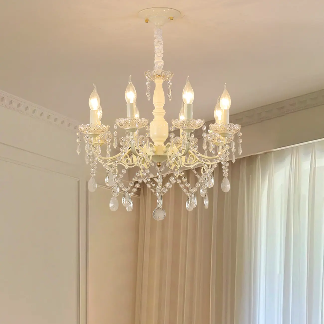 French Romantic Dimmable 8-Light Crystal Chandelier Image - 2 | homeyfad