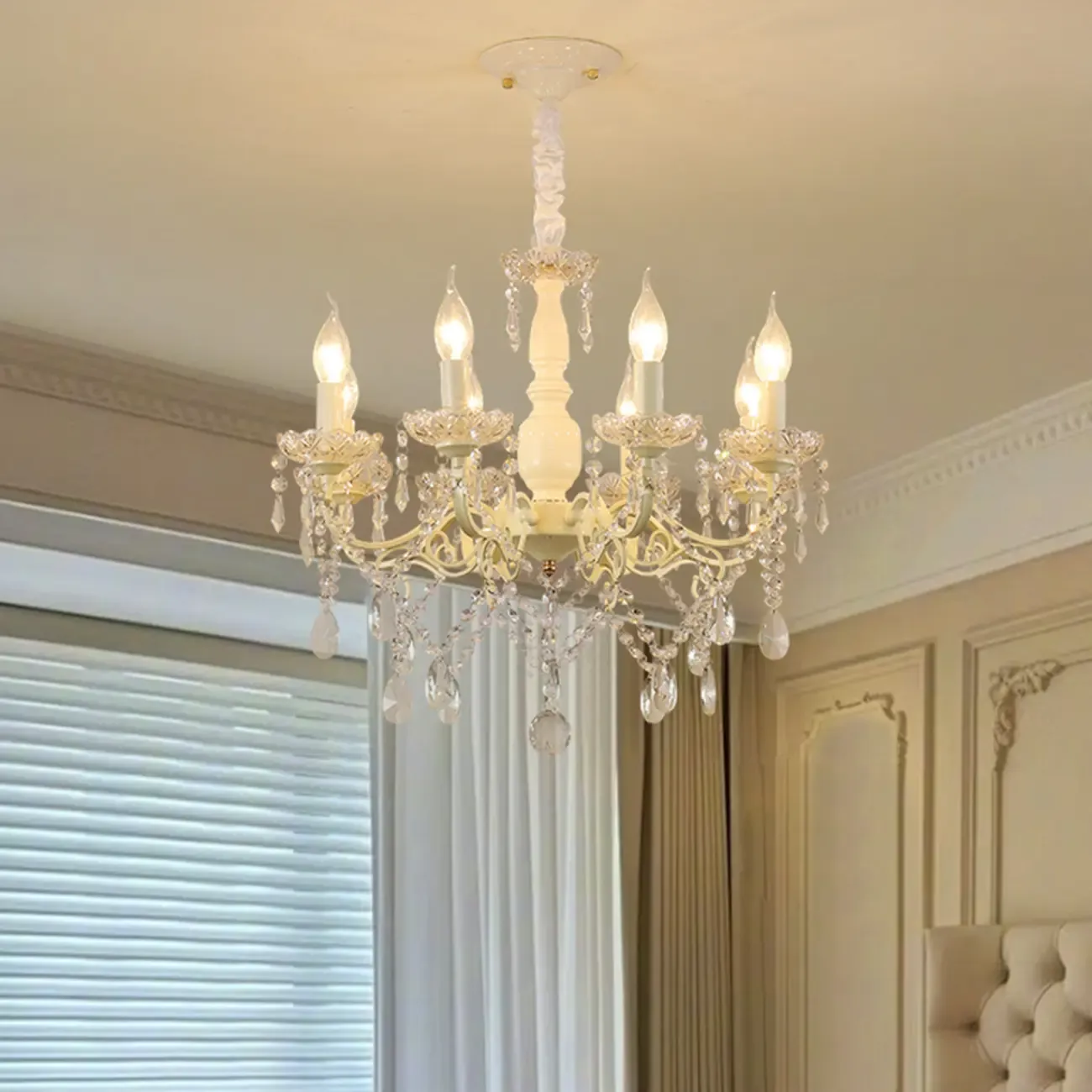 French Romantic Dimmable 8-Light Crystal Chandelier Image - 1