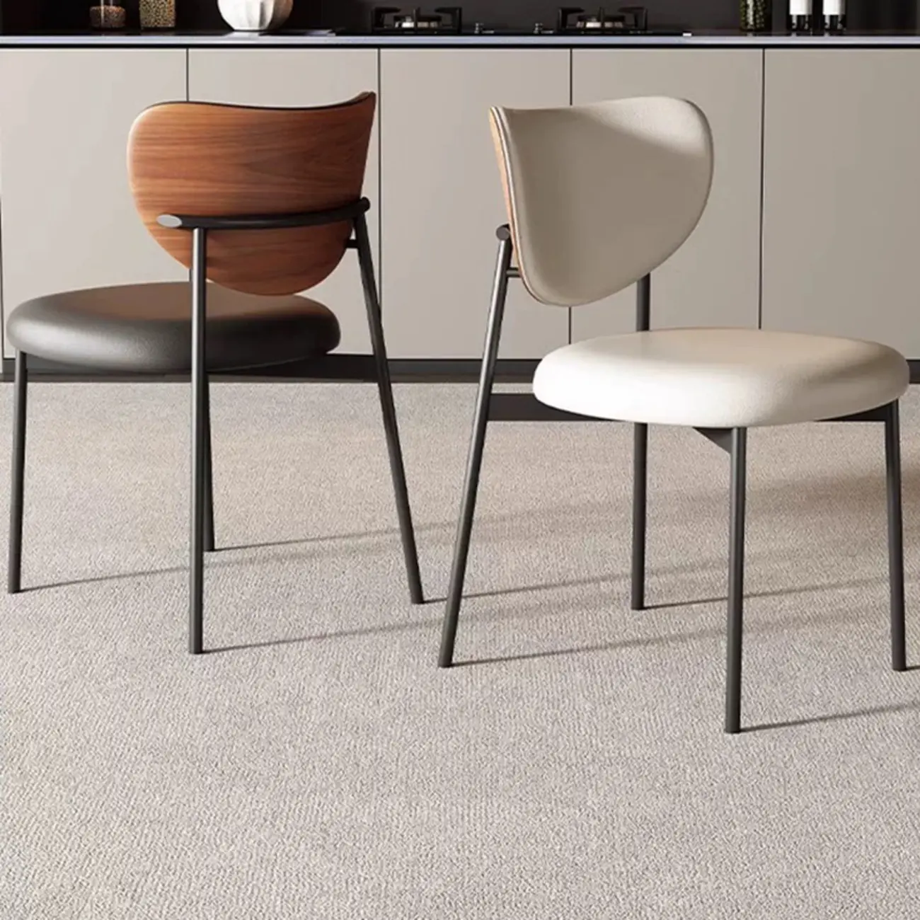 Mid-Century Modern Curved Back Leather Dining Chairs Image - 1 | homeyfad