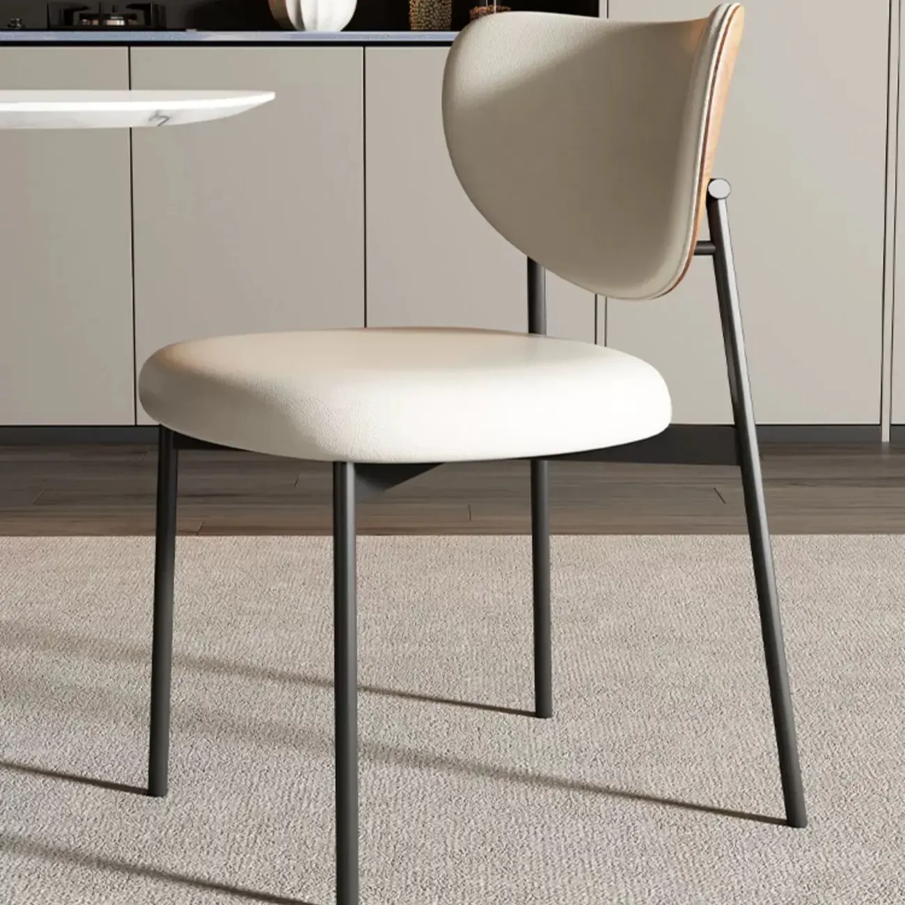 Mid-Century Modern Curved Back Leather Dining Chairs Image - 8