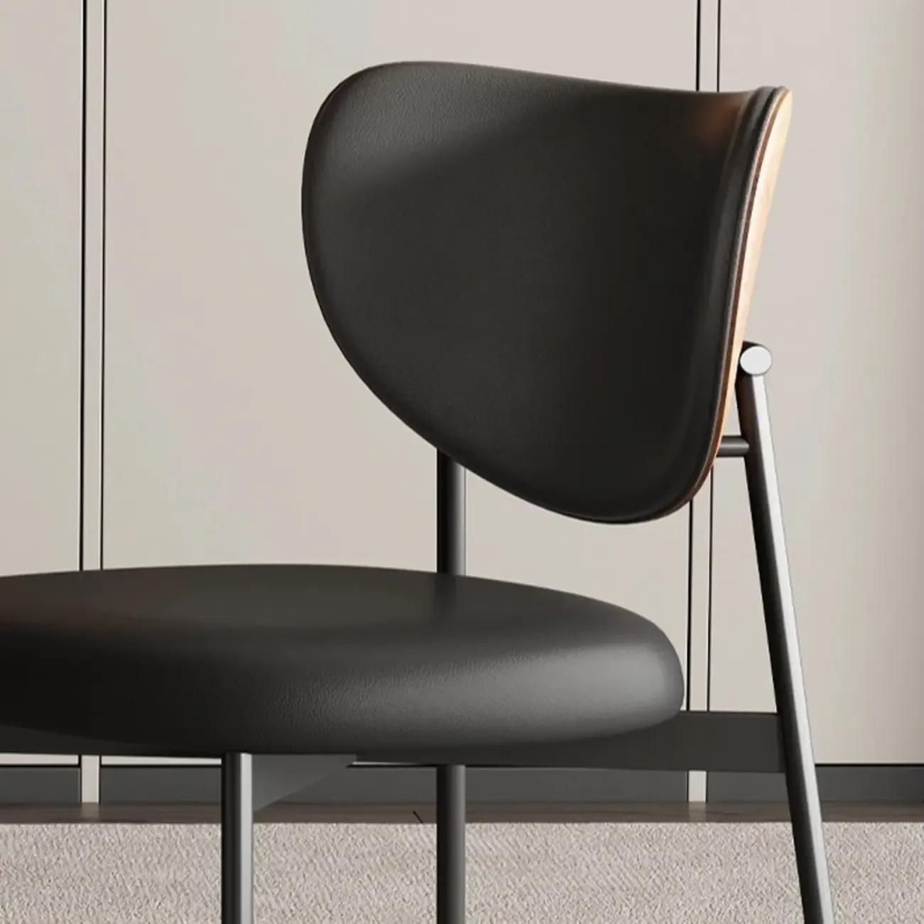 Mid-Century Modern Curved Back Leather Dining Chairs Image - 5