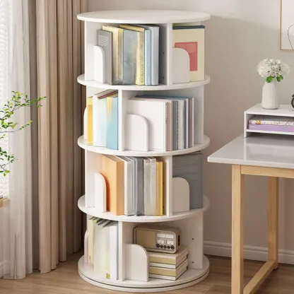 Brown Cylindrical Wooden Rotating Open-Back Bookcase Image - 18