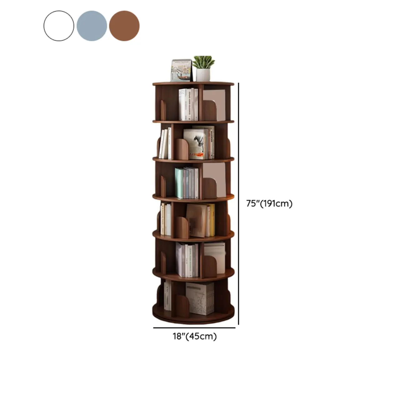 Brown Cylindrical Wooden Rotating Open-Back Bookcase #size | homeyfad