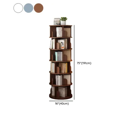 Brown Cylindrical Wooden Rotating Open-Back Bookcase Image - 22