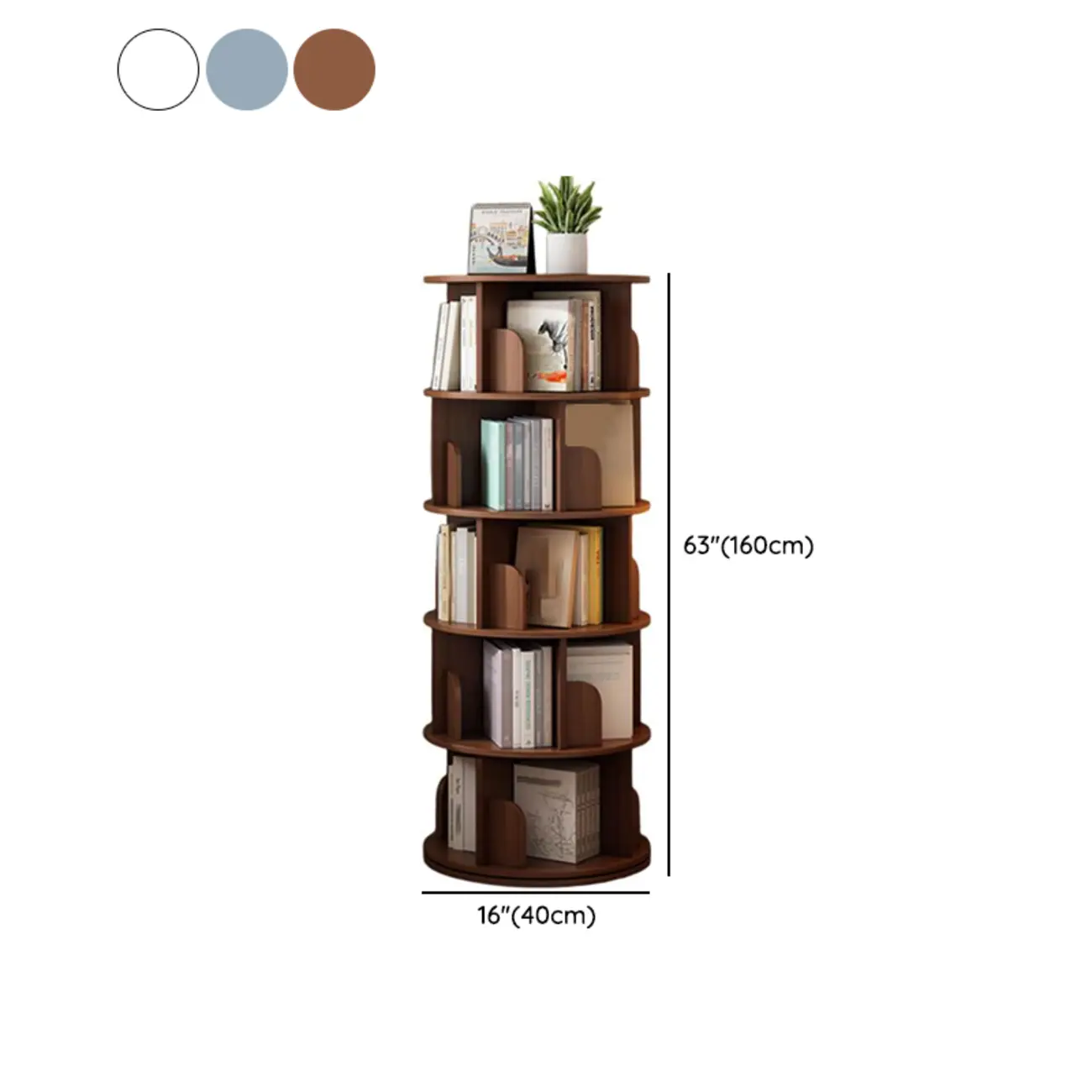Brown Cylindrical Wooden Rotating Open-Back Bookcase Image - 24 | homeyfad