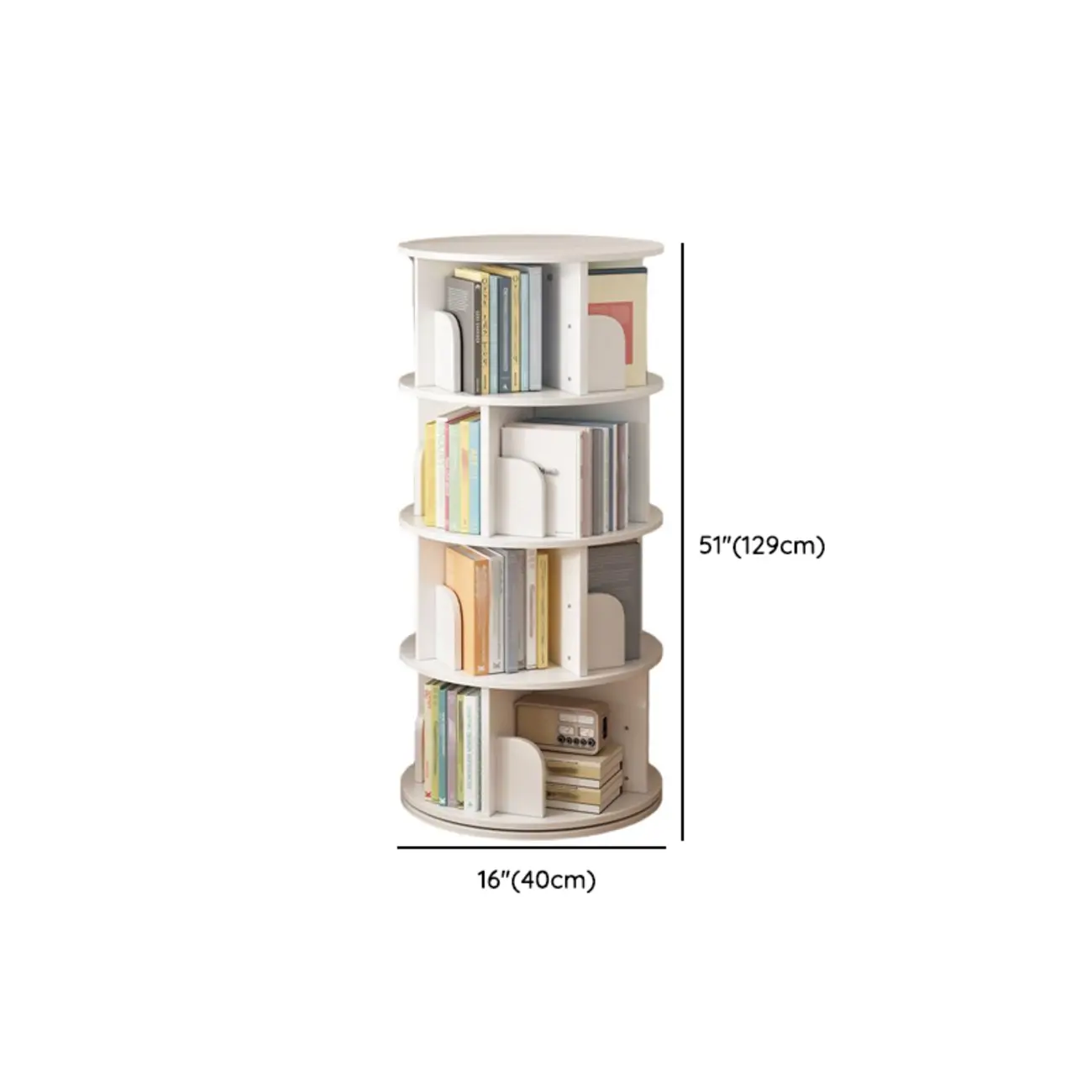 Brown Cylindrical Wooden Rotating Open-Back Bookcase Image - 26 | homeyfad