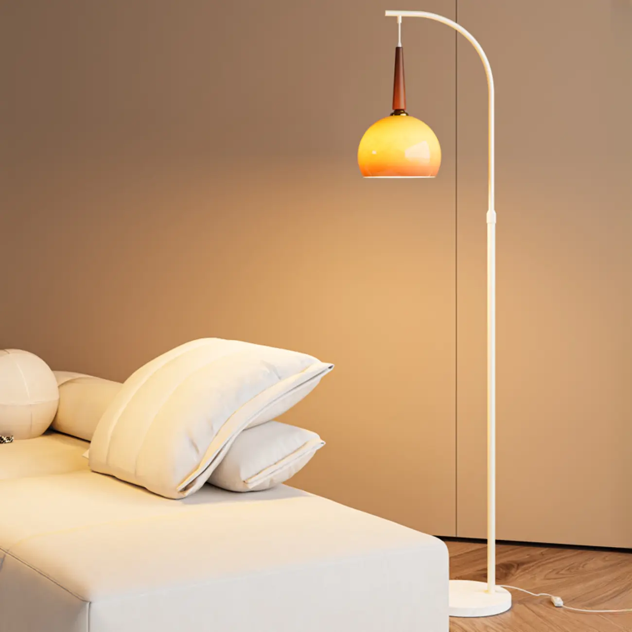 Orange Glass Shade Adjustable Black Floor Lamp Image - 3 | homeyfad