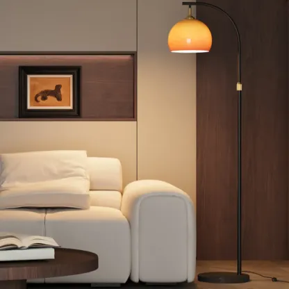 Orange Glass Shade Adjustable Black Floor Lamp Image - 4