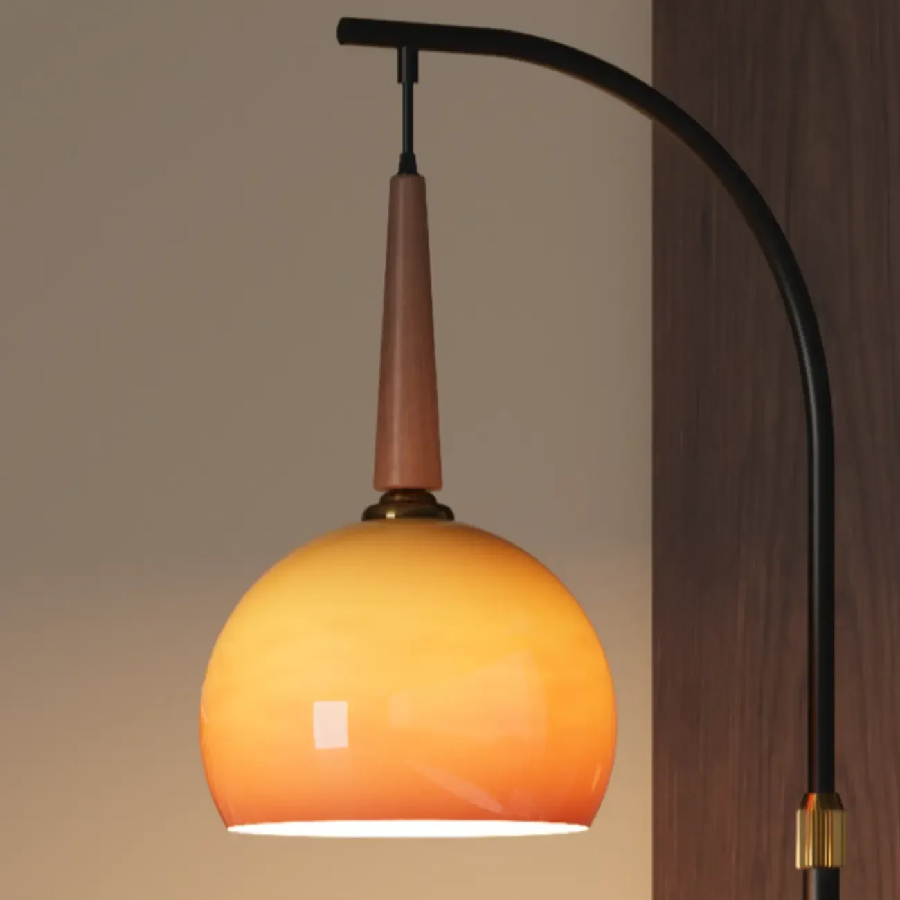 Orange Glass Shade Adjustable Black Floor Lamp Image - 5