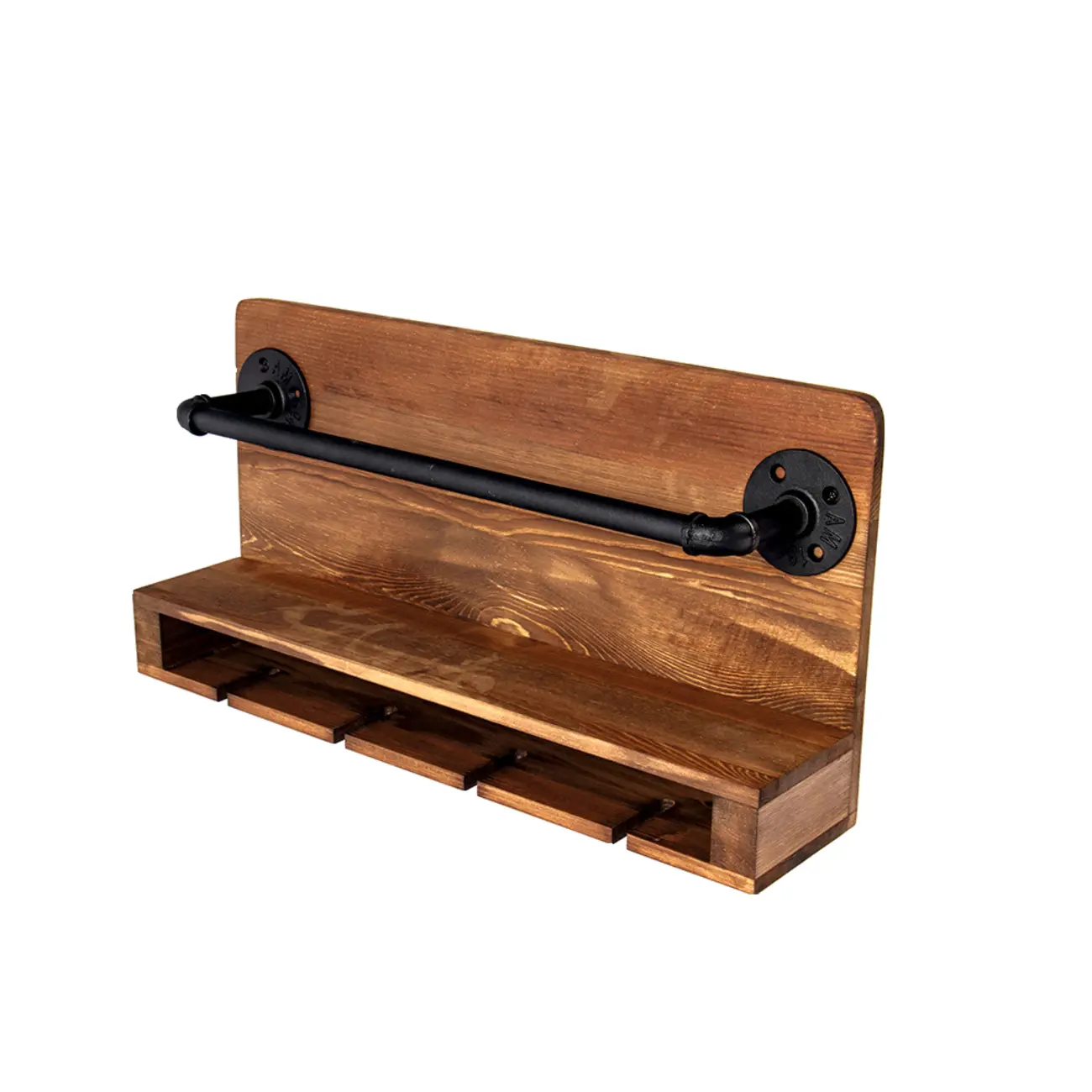 Modish Wooden Floating Mount Wall-fixed Wine Bottle and Glass Rack | homeyfad