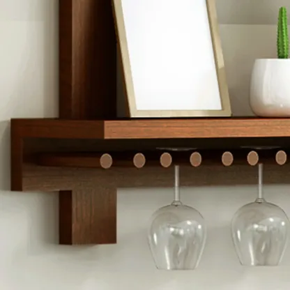 Vintage Hanging Wine Bottle and Glass Rack with Shelf Image - 7