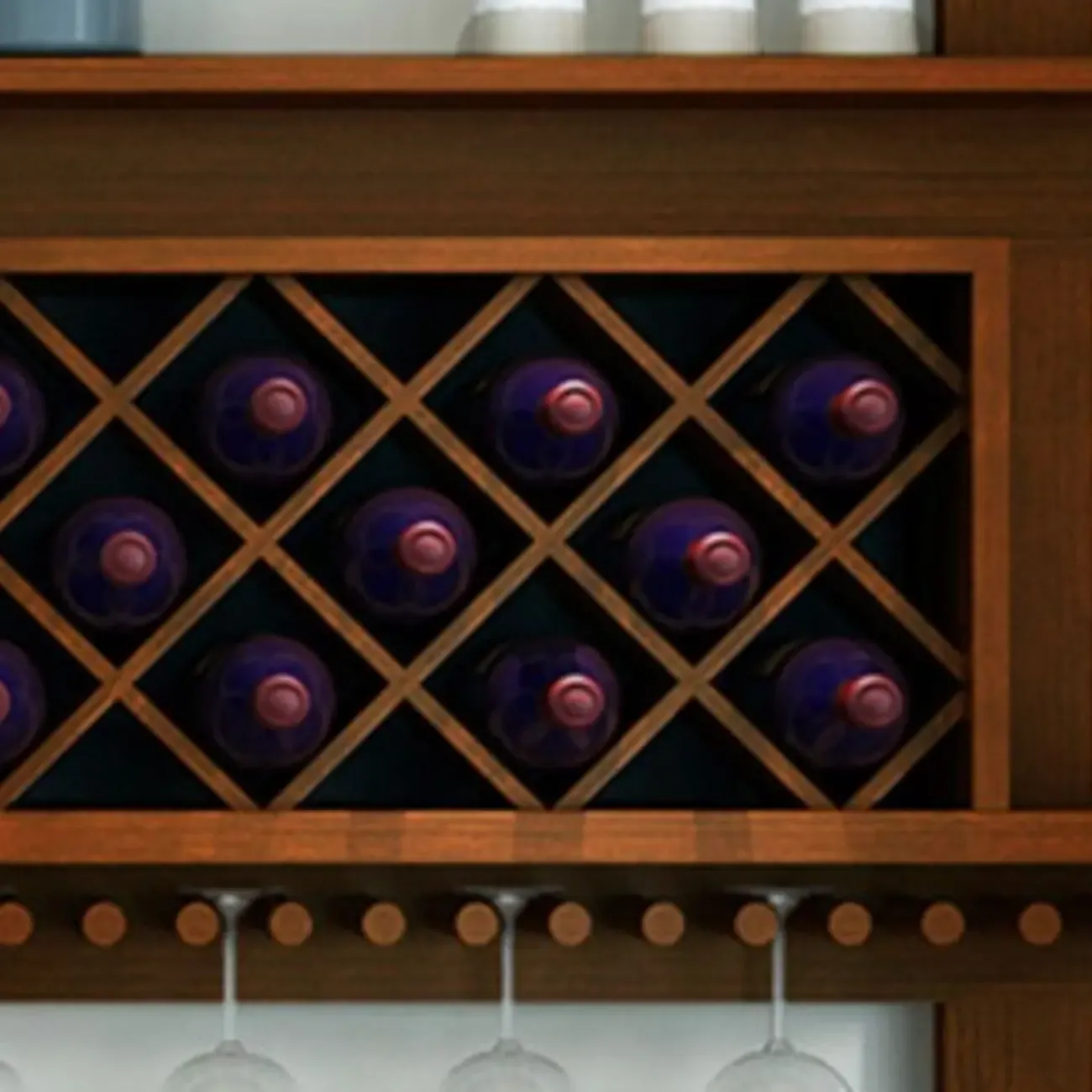 Vintage Hanging Wine Bottle and Glass Rack with Shelf Image - 8