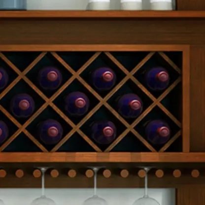 Vintage Hanging Wine Bottle and Glass Rack with Shelf Image - 8