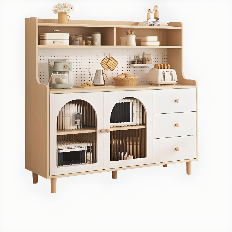 Kitchen Natural Wood Open Shelving 3-Drawer Sideboard | homeyfad