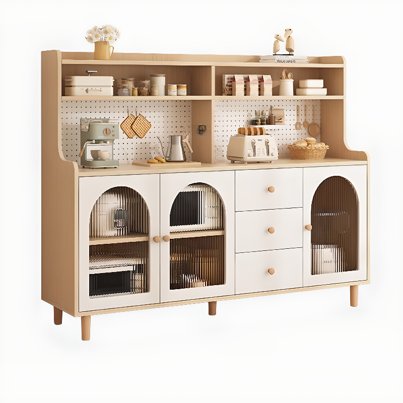 Kitchen Natural Wood Open Shelving 3-Drawer Sideboard | homeyfad